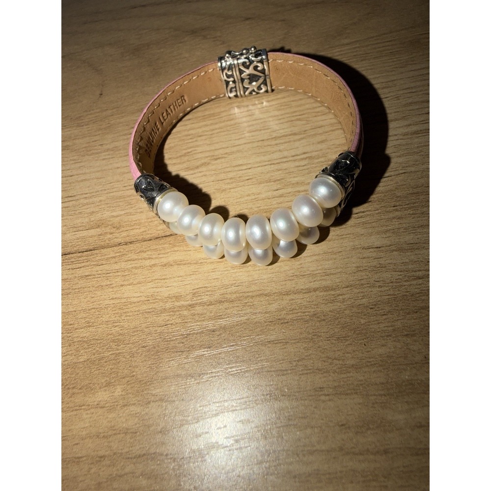 Honora Double Strand Pearl Genuine Leather Bracelet 7.5" Sterling 925 Clasp Pink